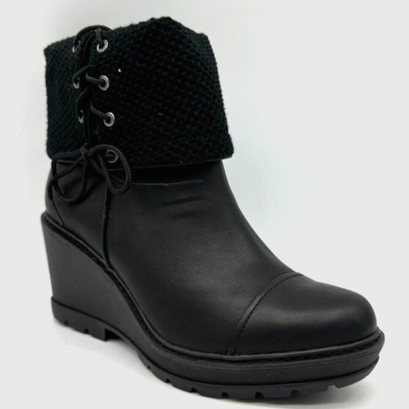 Timberland Kellis Black Leather Mid Fold Down Wedge Boots Women's Size 9.5M - Picture 1 of 9